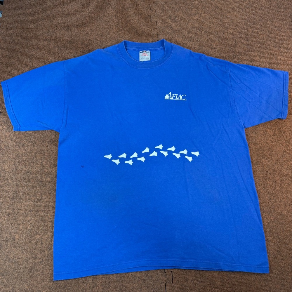 Jerzees Aflac Duck Promo T-Shirt Mens XL Blue Graphic Insurance Tee rare promo